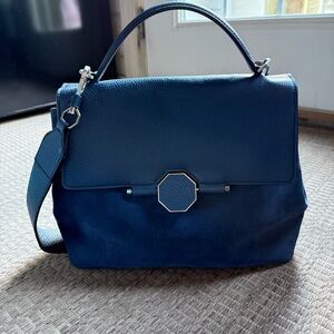 Louise et Cie Kora Satchel Bag Rhapsody Navy Pebbled Leather & Suede Top Handle